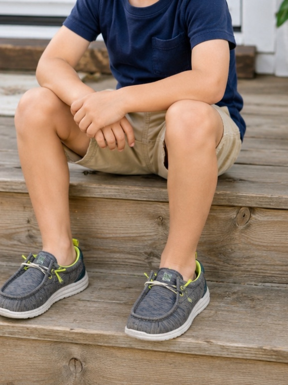 Eddie Bauer Kids Gray Slip On Moccasins Neon Green Comfort Shoes
